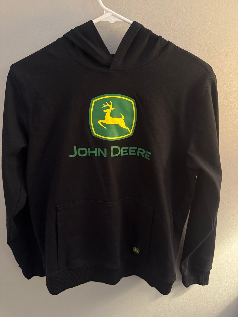 John Deere Hoodie Youth XL 14 16 Black Pullover Sweatshirt Deer Logo Graphic